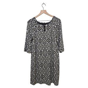 Laundry by Shelli Segal Black & White Geometric 3/4 Sleeve Mini Shift Dress Sz S